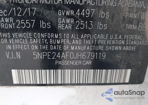 2018 Hyundai Sonata Se z USA, uszkodzony, nr VIN 5NPE24AF0JH679119